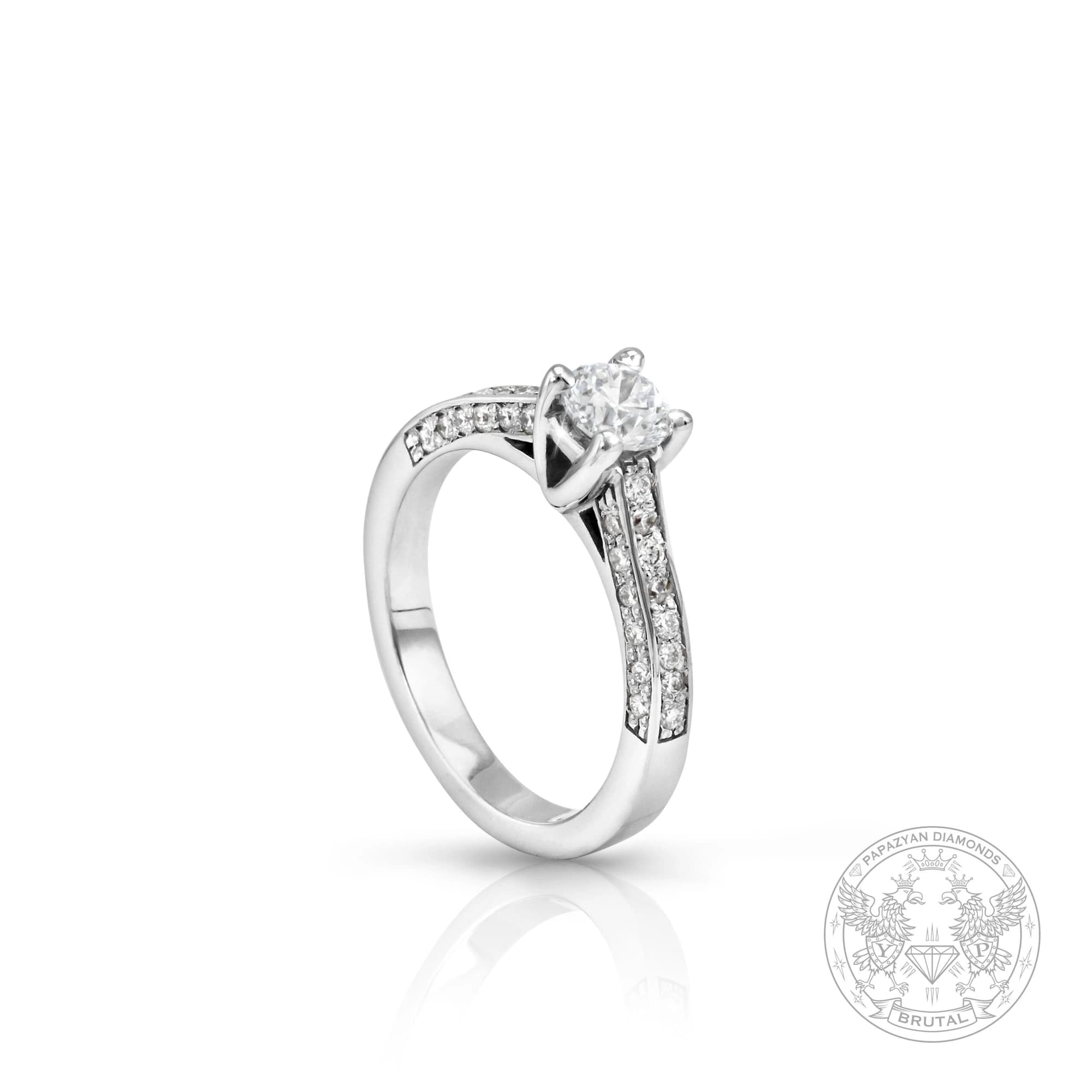 Годежен пръстен с диамант 0,5 ct и странични брилянти 0,33 ct в бяло злато 585 — CGL сертифициран