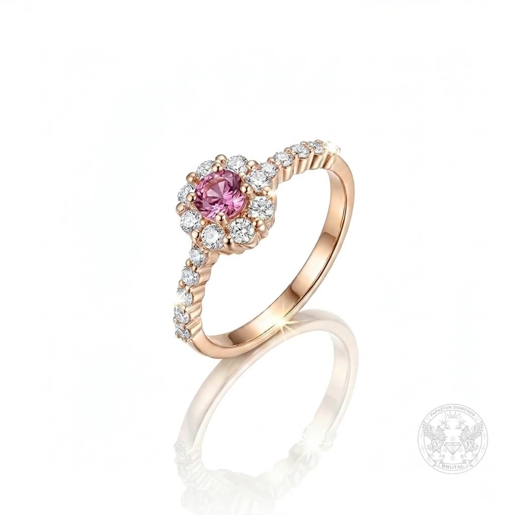 Годежен пръстен с диамант 0,15 ct и странични брилянти 0,28 ct в розово злато 585