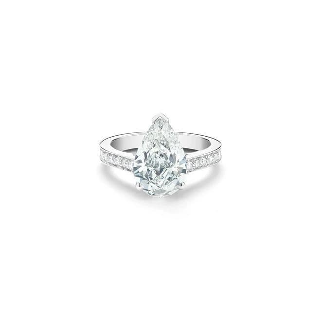 Годежен пръстен с диамант Pear 4,03 ct и странични брилянти 0,2 ct в бяло злато 750 — GIA сертифициран
