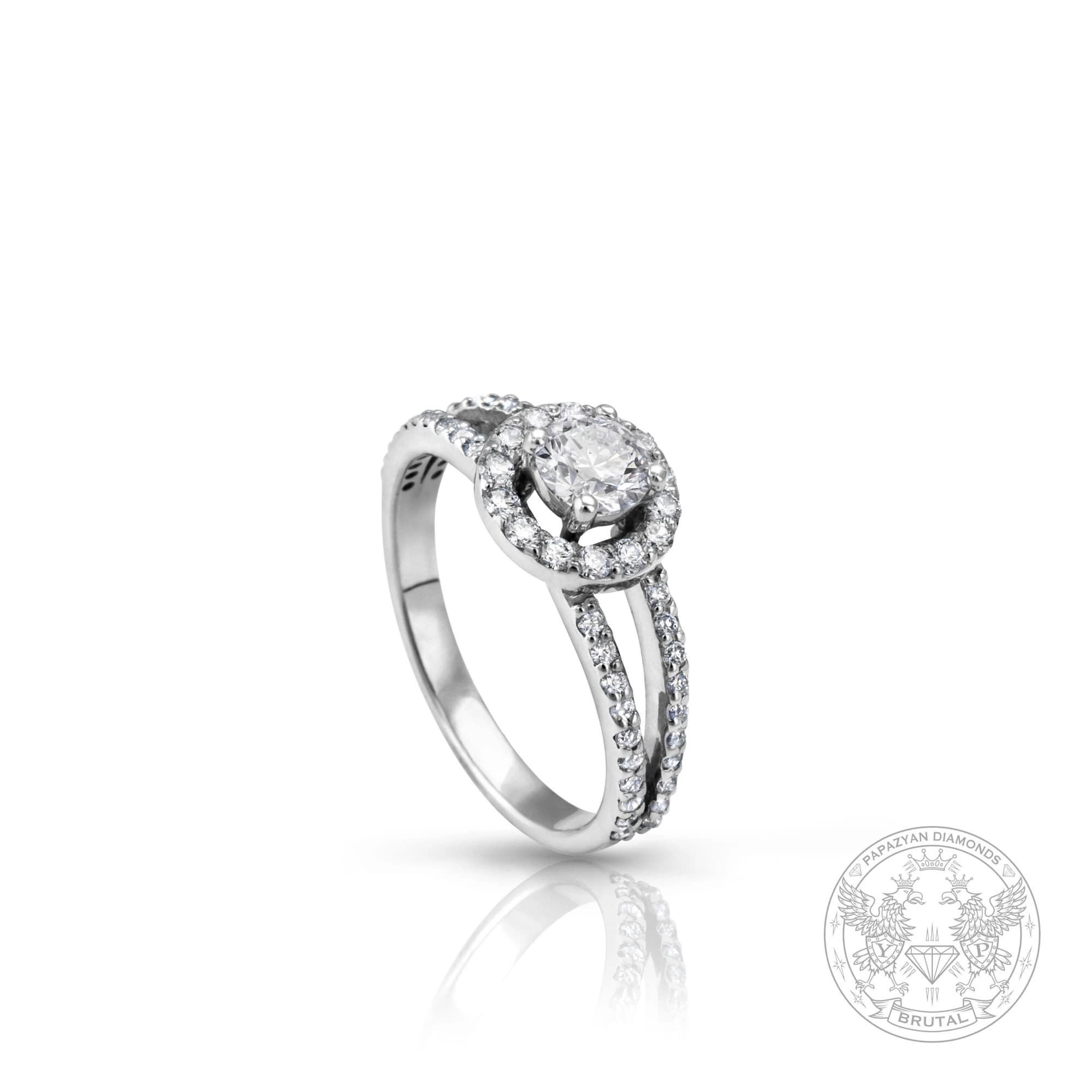 Годежен пръстен с диамант 0,175 ct и странични брилянти 0,45 ct в бяло злато 585