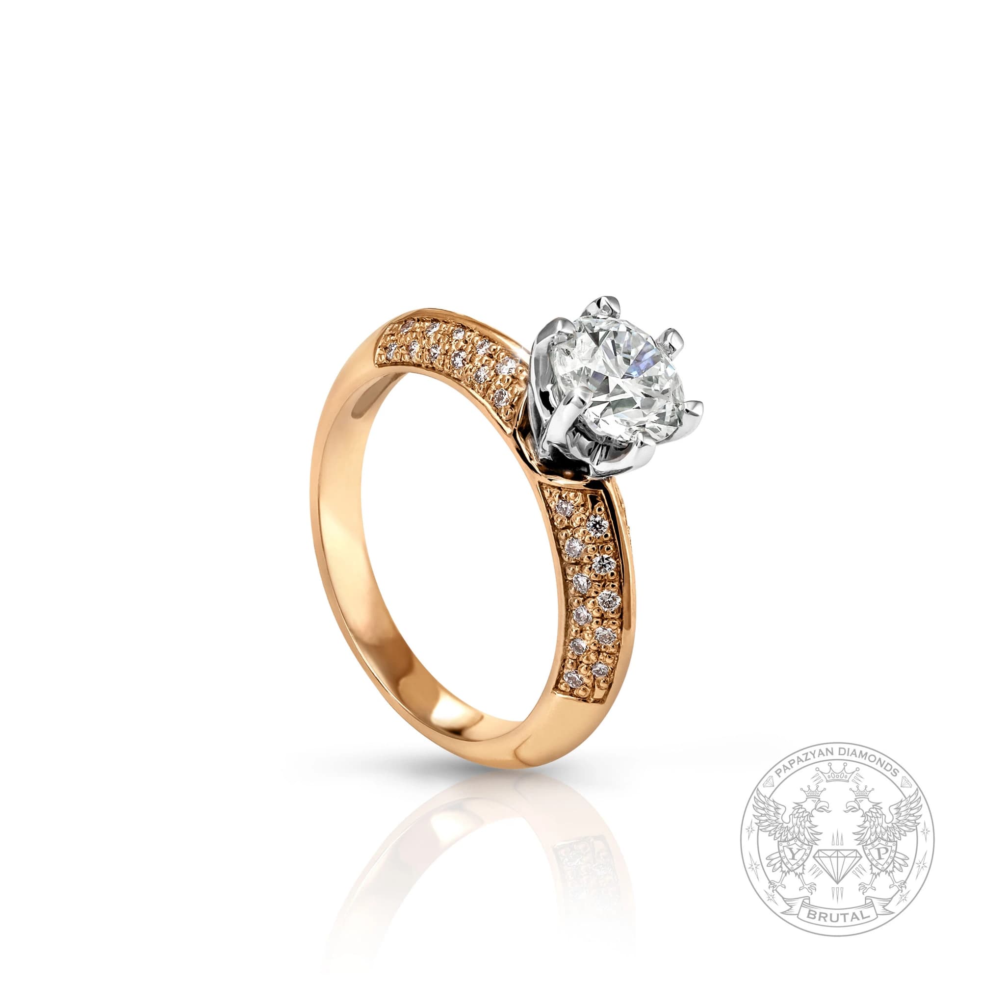 Годежен пръстен с диамант 0,8 ct и странични брилянти 0,33 ct в розово злато 750 — GIA сертифициран