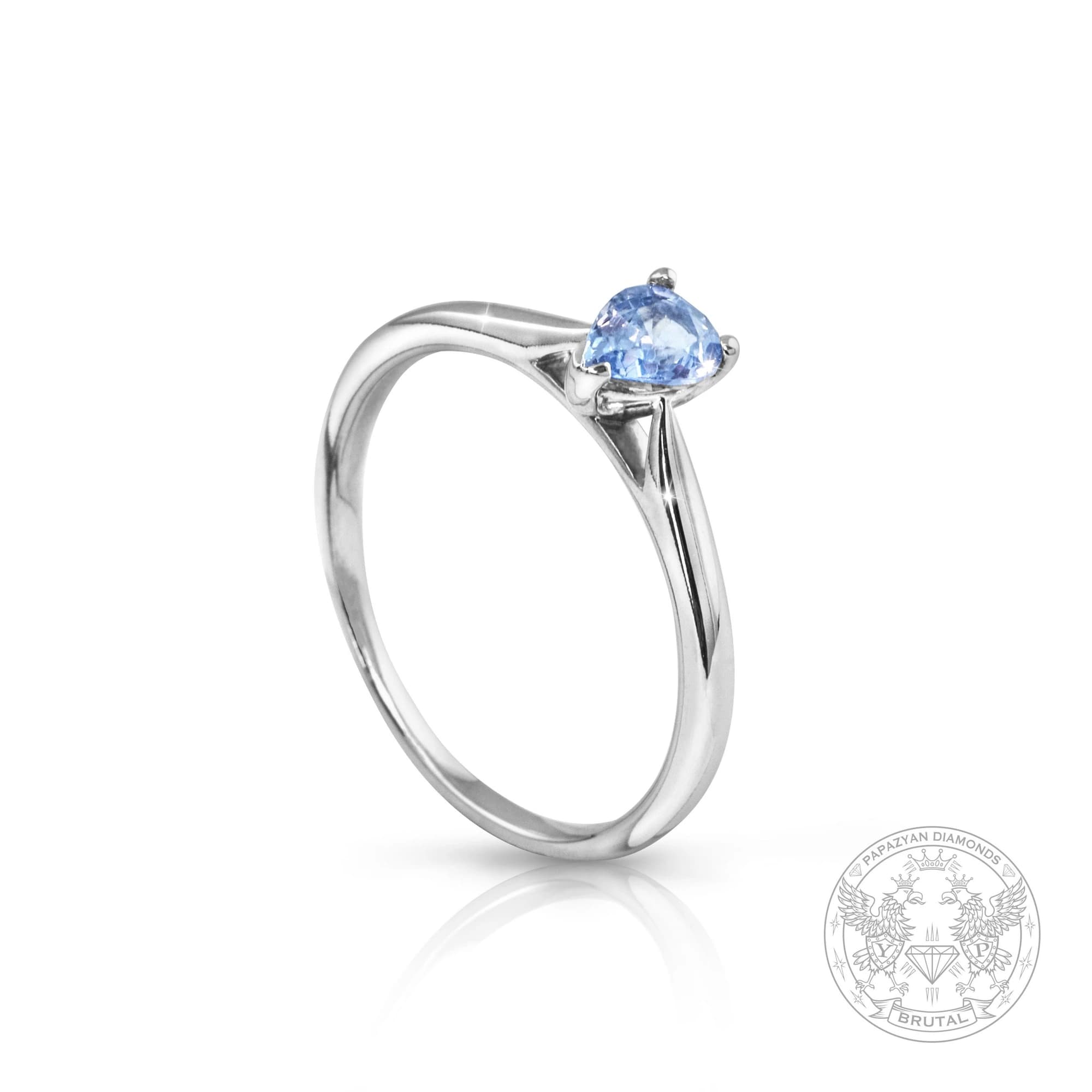 Годежен пръстен със сапфир Pear 0,49 ct в бяло злато 750