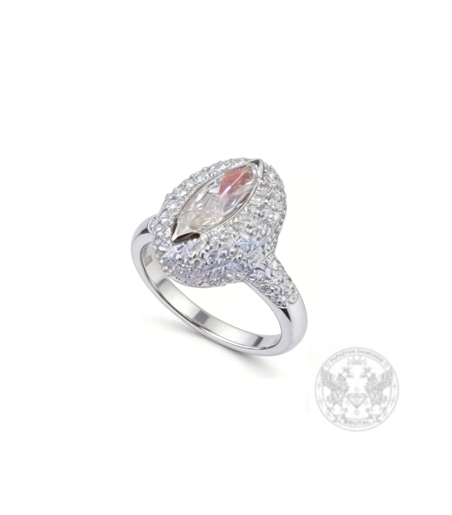 Годежен пръстен с диамант Marquise 0,88 ct и странични брилянти 0,98 ct в злато 585 — CGL сертифициран