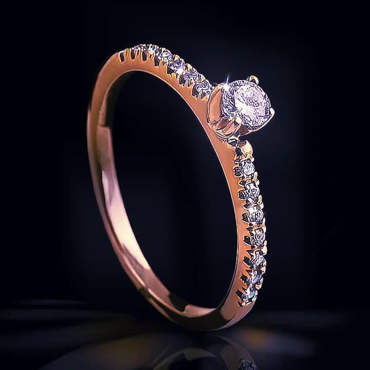 Годежен пръстен с диамант 0,16 ct и странични брилянти 0,11 ct в розово злато 585