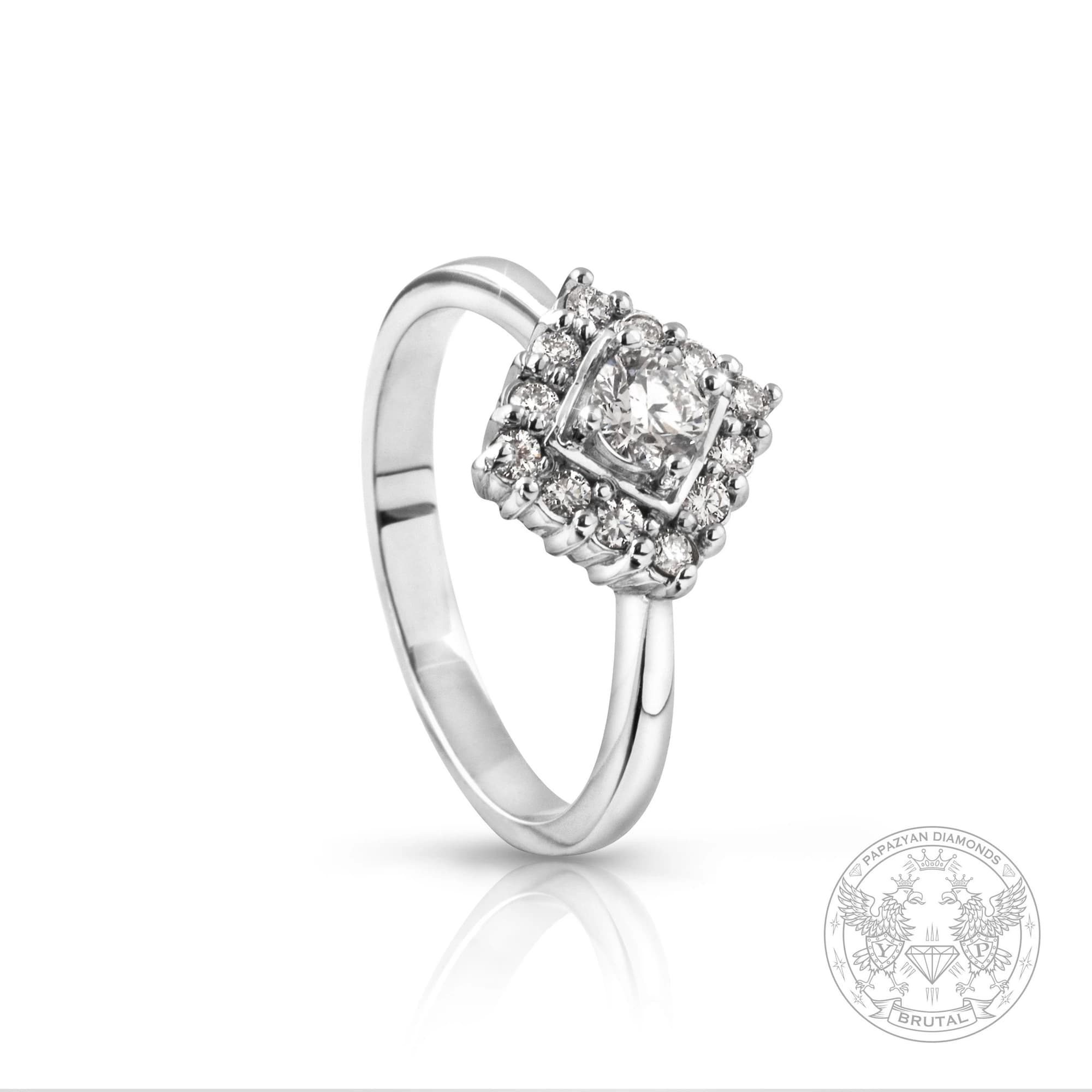 Годежен пръстен с диамант 0,225 ct и странични брилянти 0,195 ct в бяло злато 585