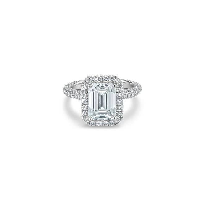 Годежен пръстен с диамант Emerald 3,38 ct и странични брилянти 0,33 ct в бяло злато 750 — GIA сертифициран