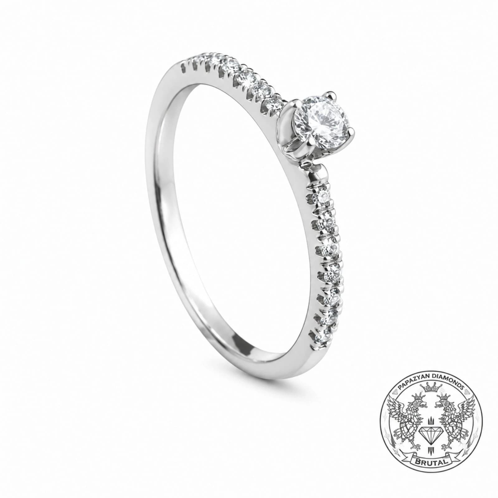 Годежен пръстен с диамант 0,165 ct и странични брилянти 0,11 ct в бяло злато 585