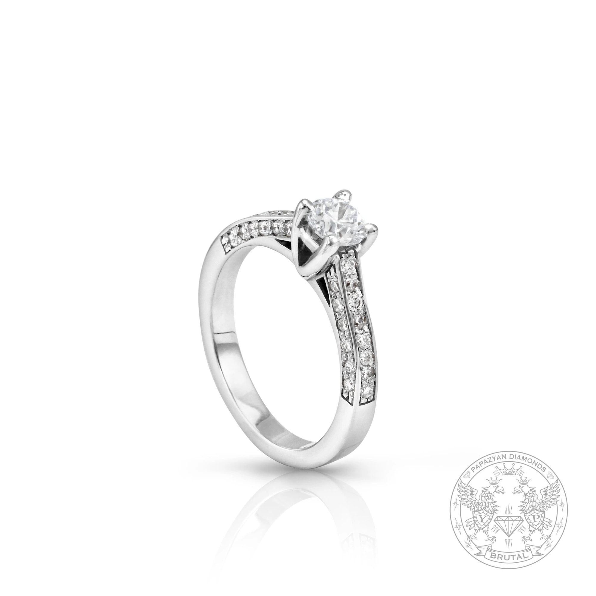 Годежен пръстен с диамант 0,5 ct и странични брилянти 0,33 ct в бяло злато 585 — CGL сертифициран — снимка 1