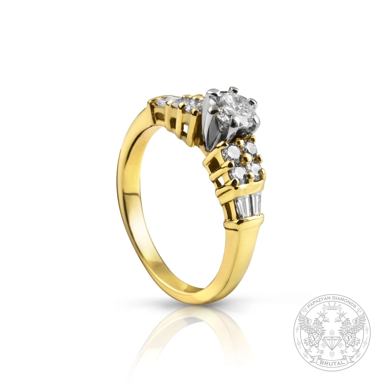 Годежен пръстен с диамант 0,45 ct и странични брилянти 0,36 ct в жълто злато 750 — снимка 1