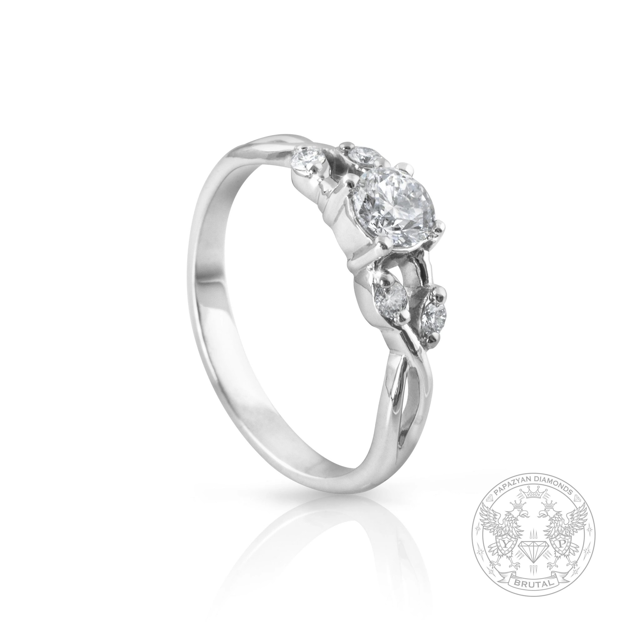 Годежен пръстен с диамант 0,35 ct и странични брилянти 0,08 ct в бяло злато 750 — GIA сертифициран — снимка 1