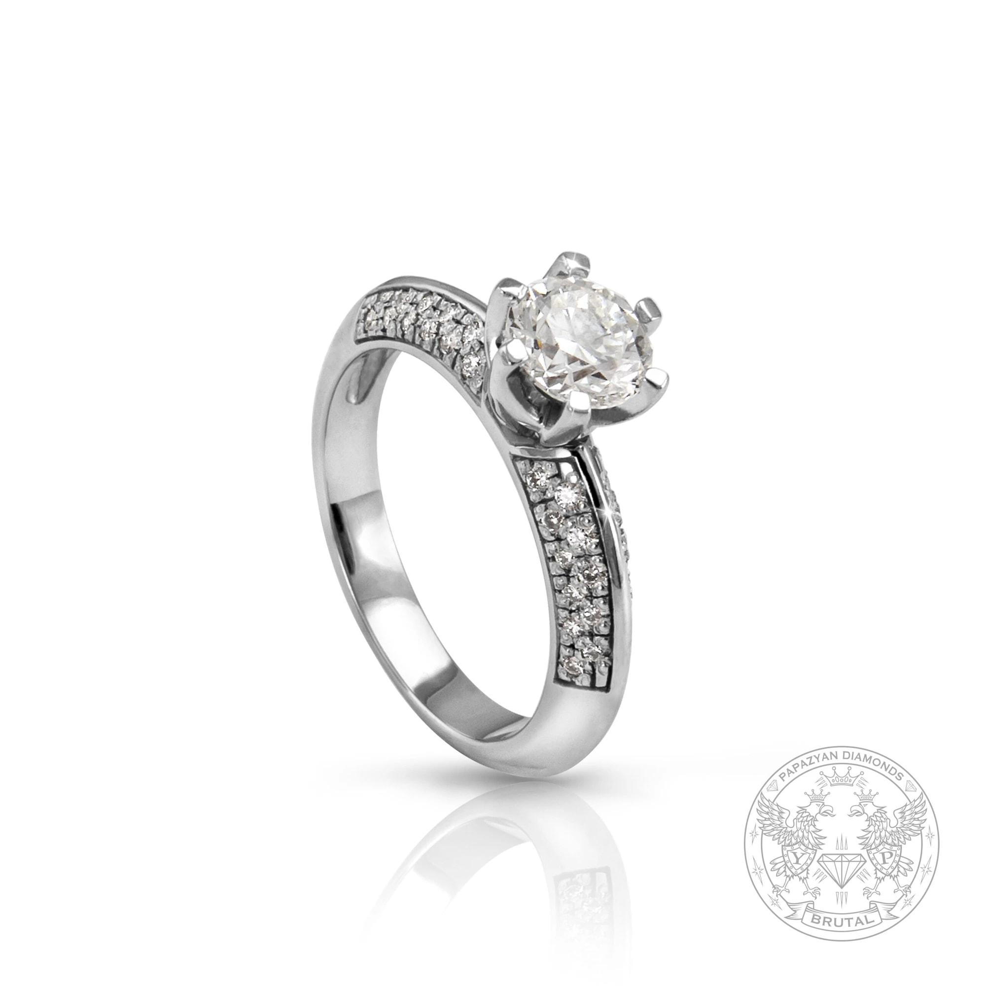 Годежен пръстен с диамант 1,02 ct и странични брилянти 0,33 ct в бяло злато 750 — GIA сертифициран — снимка 1