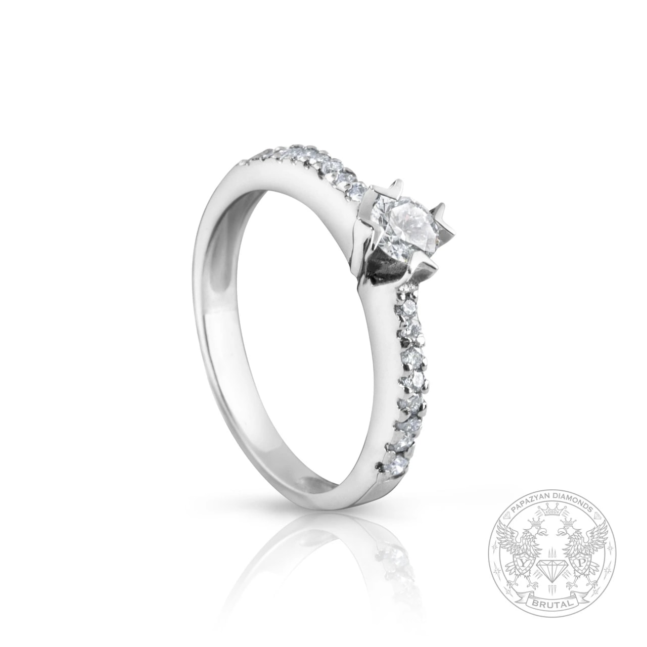 Годежен пръстен с диамант 0,215 ct и странични брилянти 0,17 ct в бяло злато 585 — снимка 1