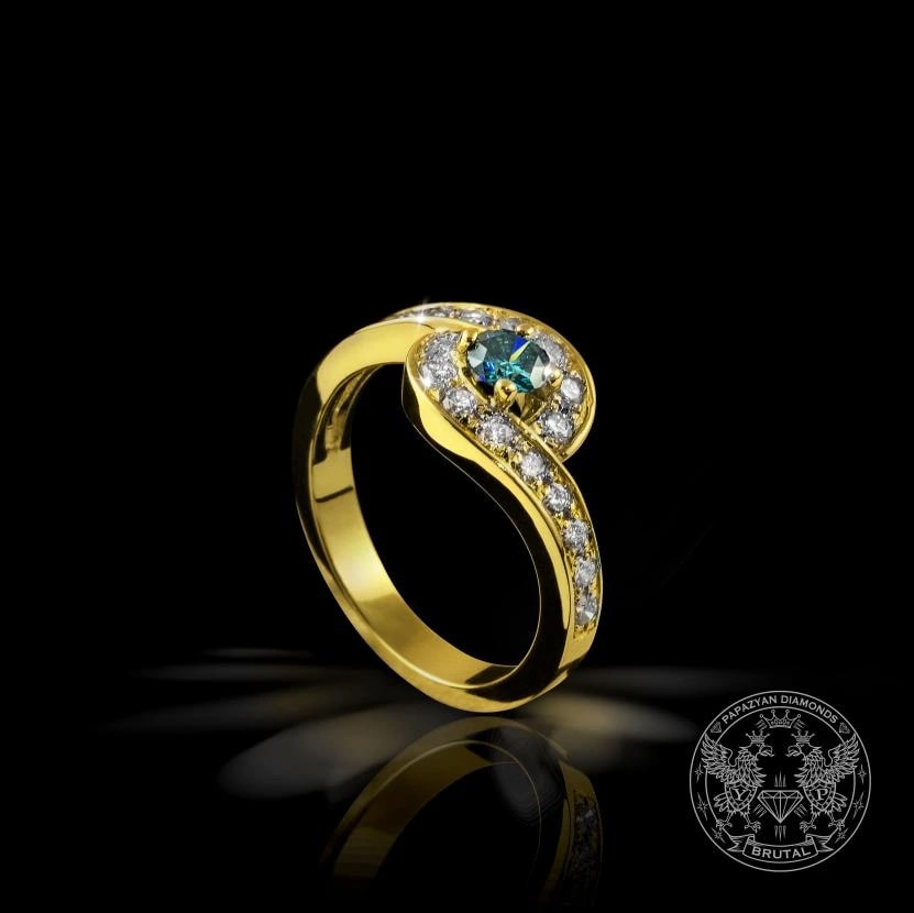 Годежен пръстен със сапфир 0,41 ct и странични брилянти 0,414 ct в жълто злато 585 — снимка 1