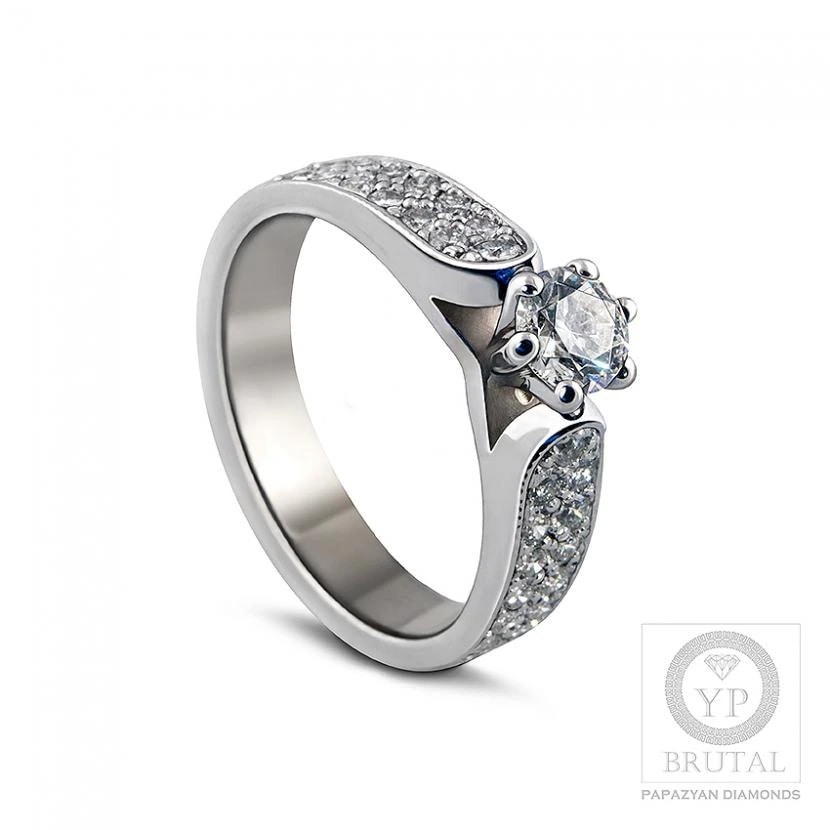 Годежен пръстен с диамант 0,23 ct и странични брилянти 0,31 ct в бяло злато 750 — снимка 1