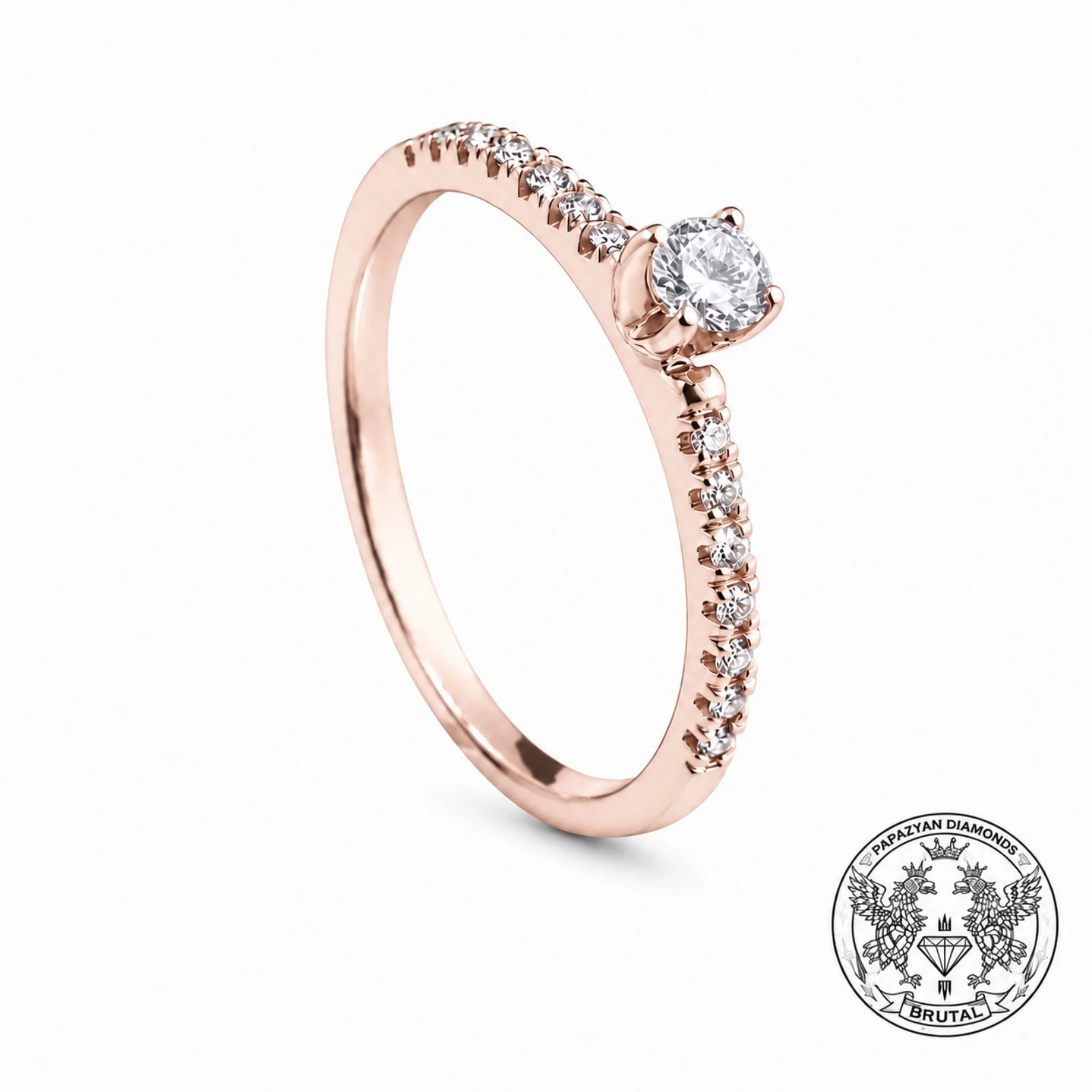 Годежен пръстен с диамант 0,17 ct и странични брилянти 0,11 ct в розово злато 585 — снимка 1