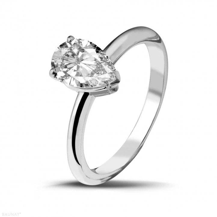 Годежен пръстен с диамант Pear 0,32 ct в бяло злато 750 — GIA сертифициран — снимка 1