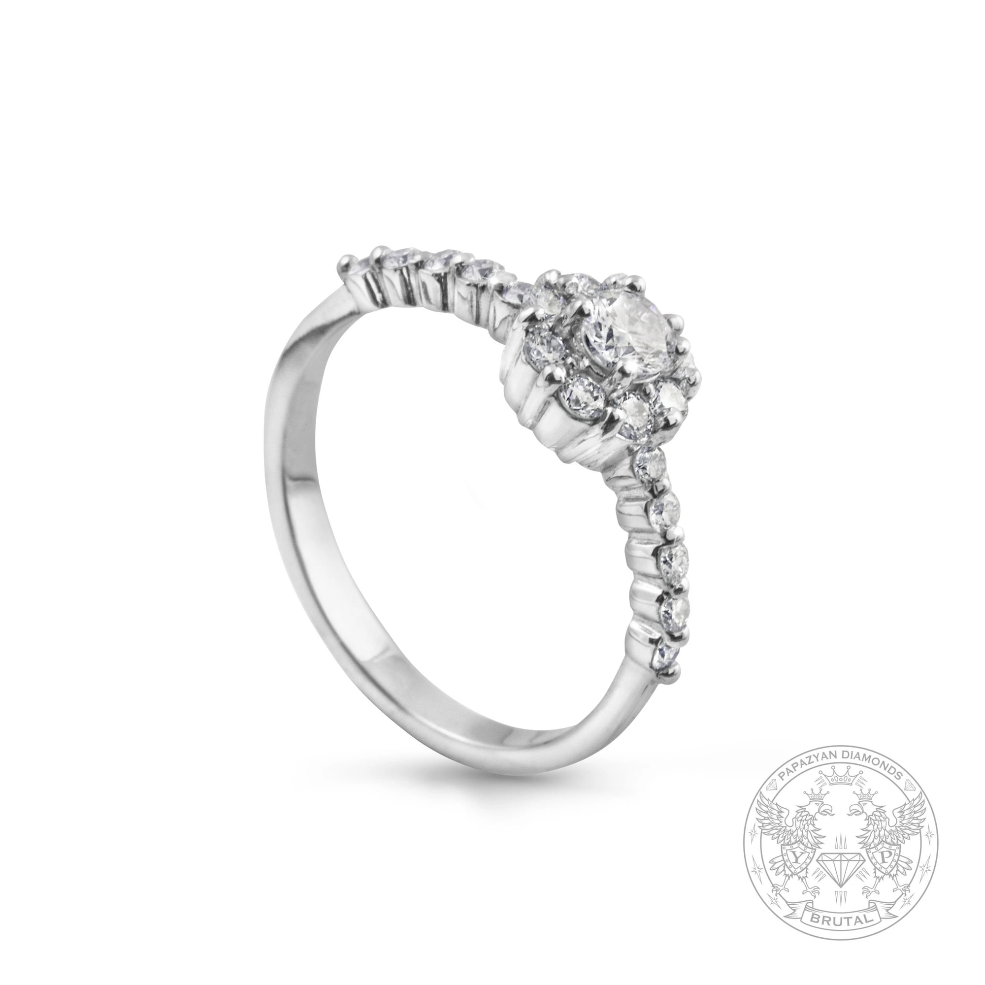 Годежен пръстен с диамант 0,16 ct и странични брилянти 0,28 ct в бяло злато 585 — снимка 1