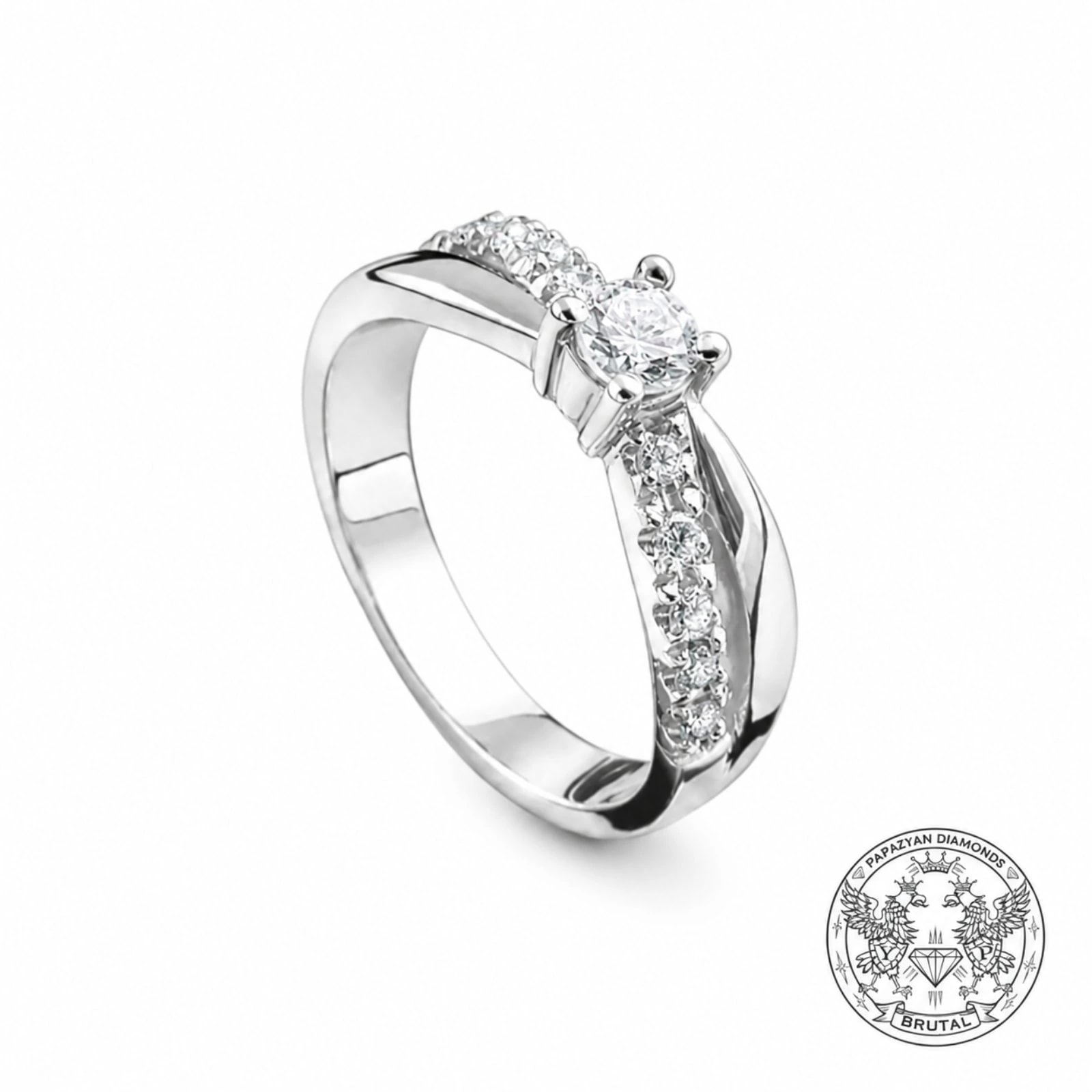 Годежен пръстен с диамант 0,25 ct и странични брилянти 0,15 ct в бяло злато 585 — снимка 1