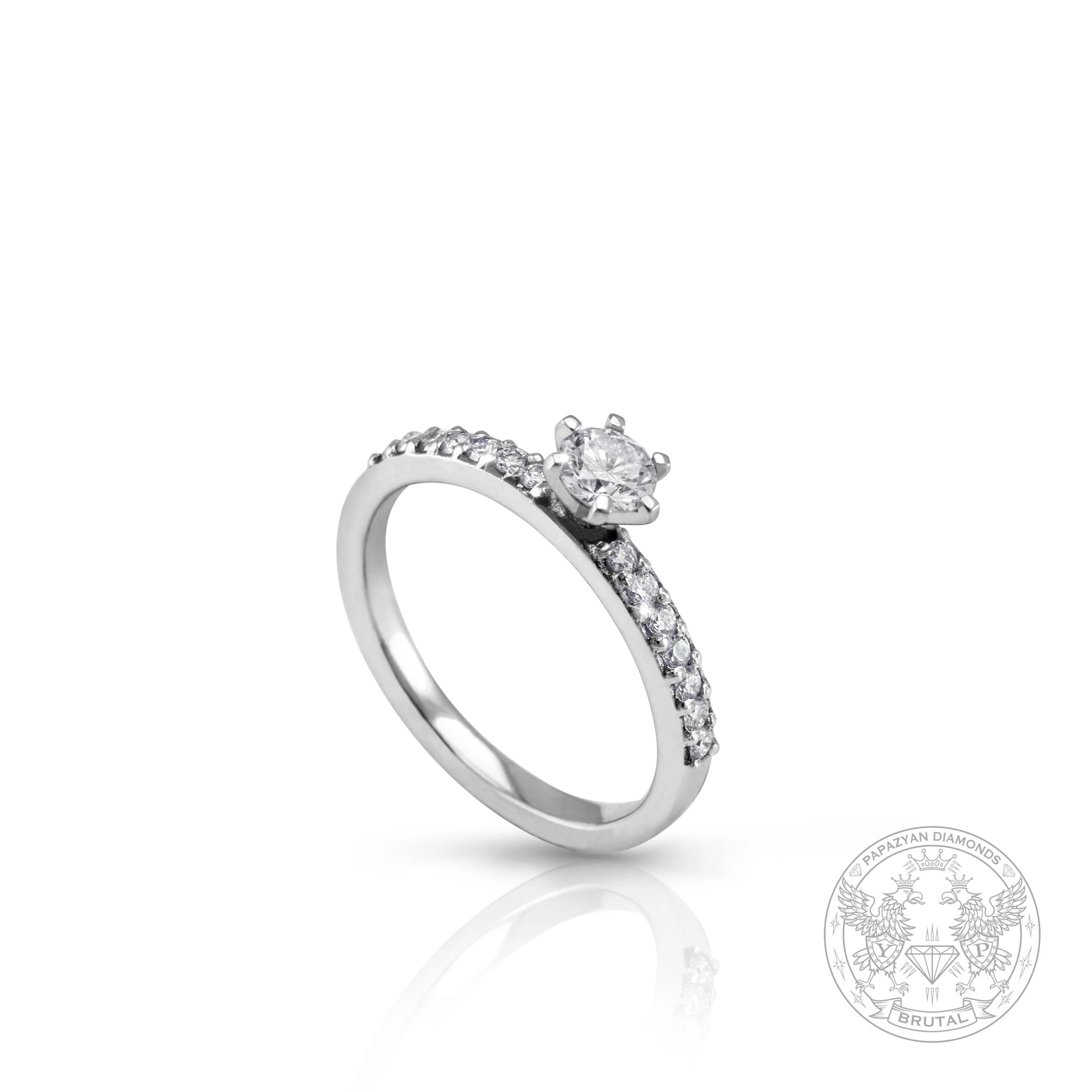 Годежен пръстен с диамант 0,21 ct и странични брилянти 0,17 ct в бяло злато 585 — снимка 1