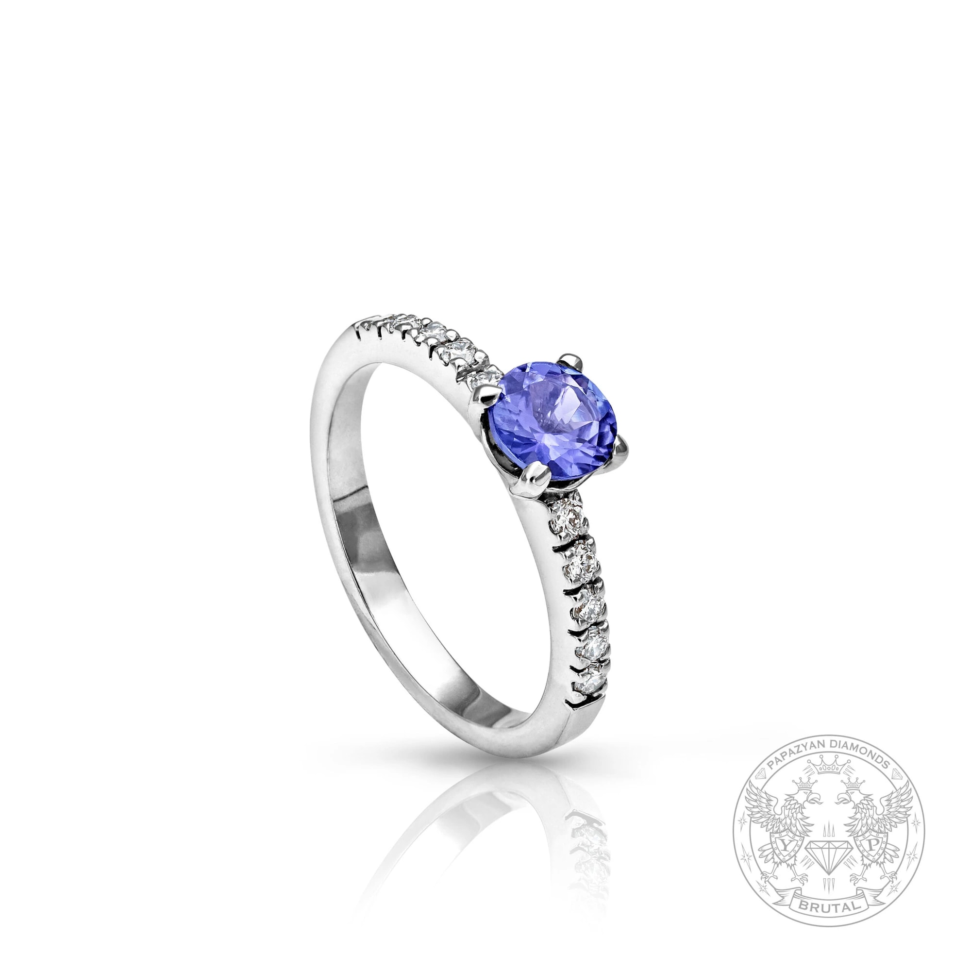 Годежен пръстен с танзанит 0,47 ct и странични брилянти 0,13 ct в бяло злато 585 — снимка 1