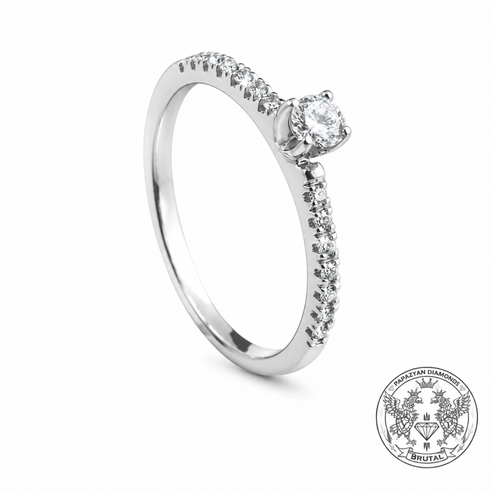 Годежен пръстен с диамант 0,165 ct и странични брилянти 0,11 ct в бяло злато 585 — снимка 1